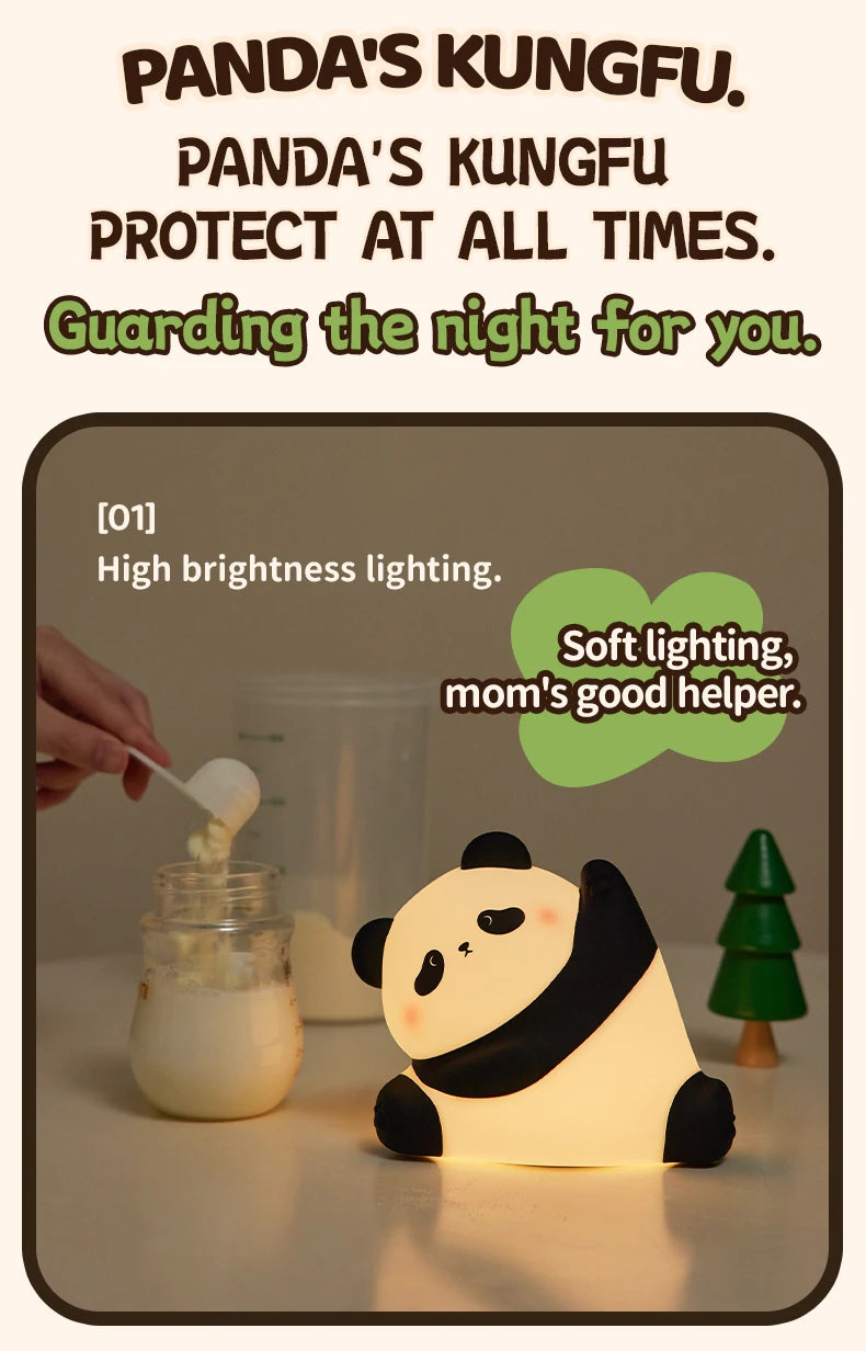 TinyGlow & Co™ Panda LED Night Light – Touch Sensor Silicone Bedside Lamp