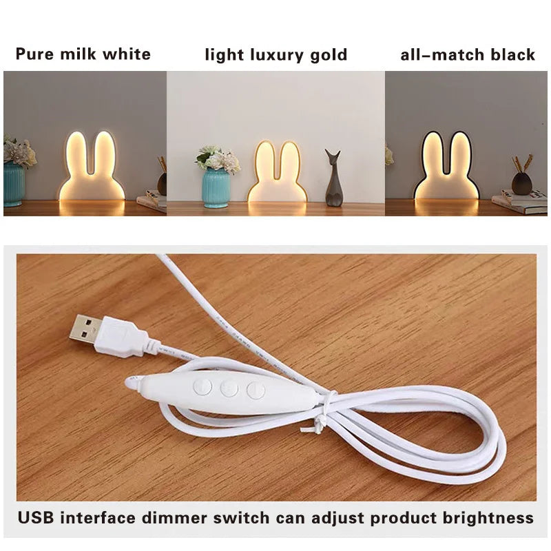 TinyGlow & Co™ Rabbit Night Light – USB Powered LED Bedside Lamp for Kids
