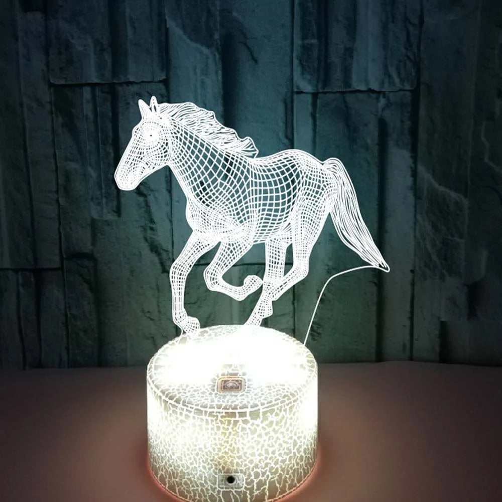 TinyGlow & Co™ 3D Illusion Horse LED Night Light - 16 Color Remote Control Table Lamp for Kids