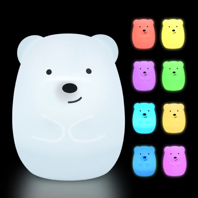 Bear Cat Dog Koala Owl Rabbit LED Night Light Touch Sensor 9 Colors Bedroom Silicone Animal Lamp for Children Kids Baby Gift
