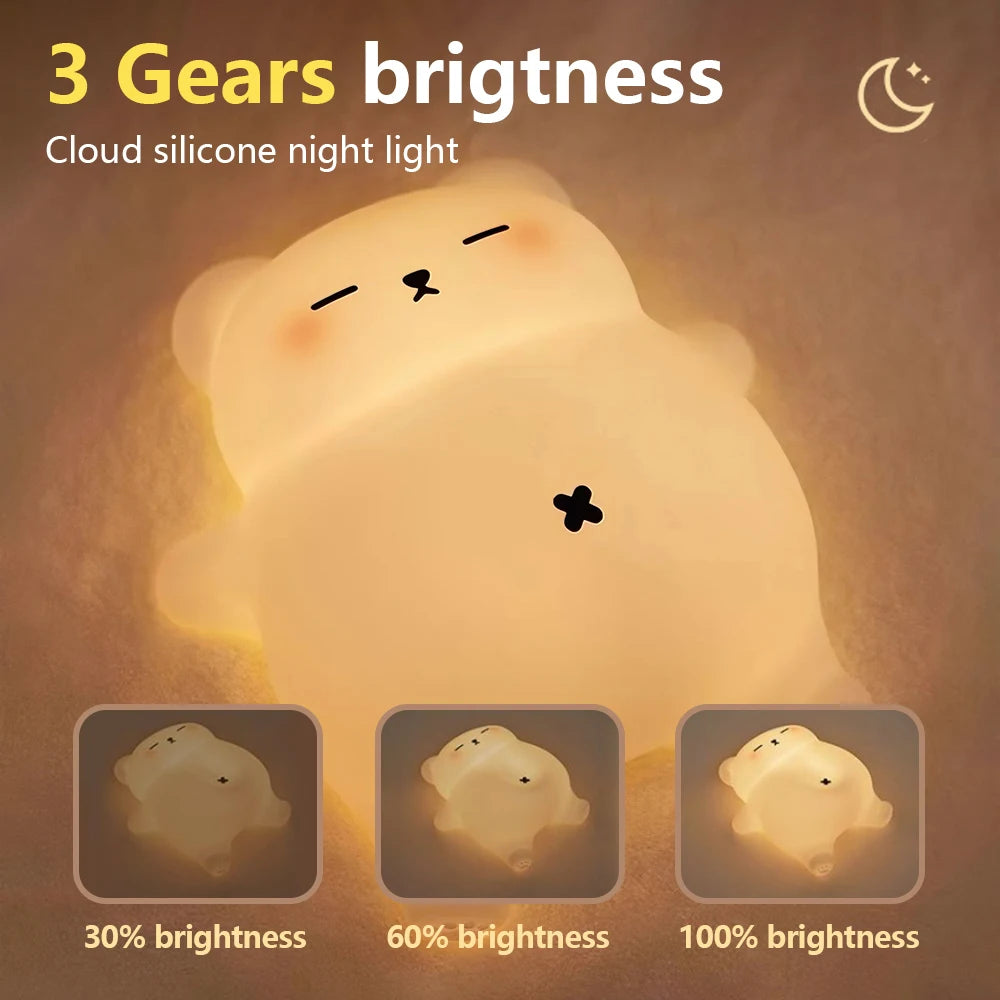 TinyGlow & Co™ Animal Silicone Night Light – Rechargeable Touch Sensor LED Lamp