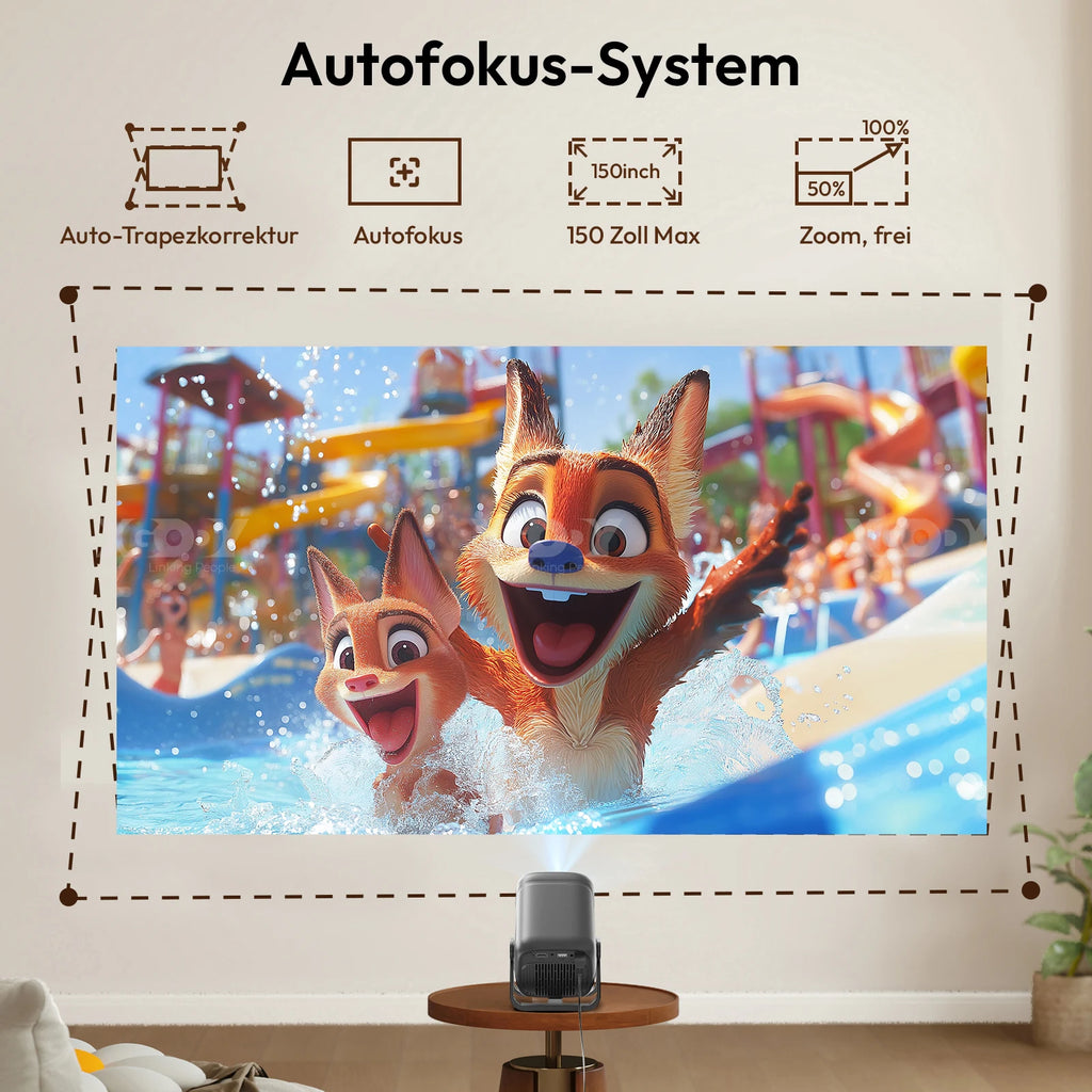 TinyGlow & Co™ XGODY 4K Short Throw Projector 450ANSI Android 11 Autofocus WiFi6