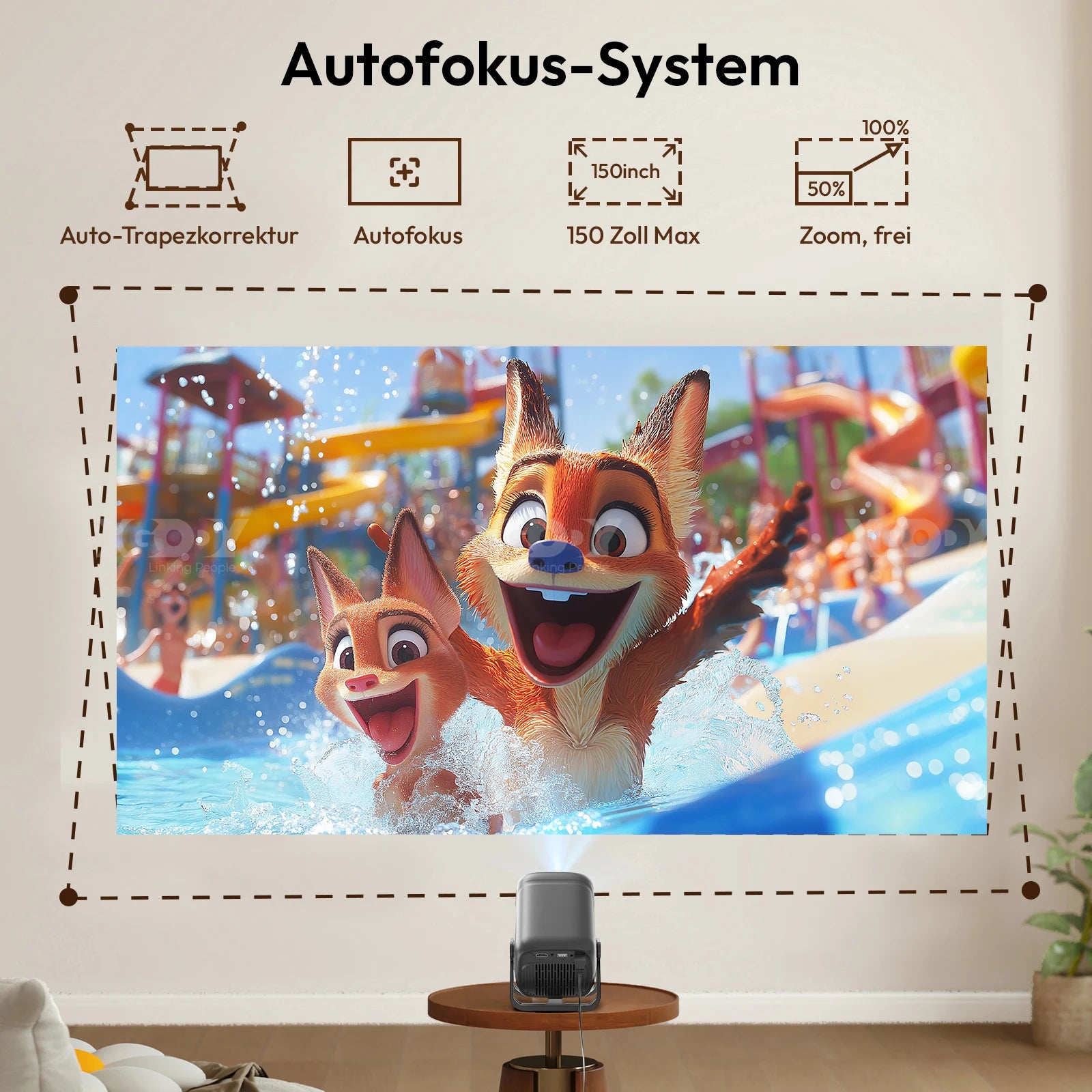 TinyGlow & Co™ XGODY 4K Short Throw Projector 450ANSI Android 11 Autofocus WiFi6