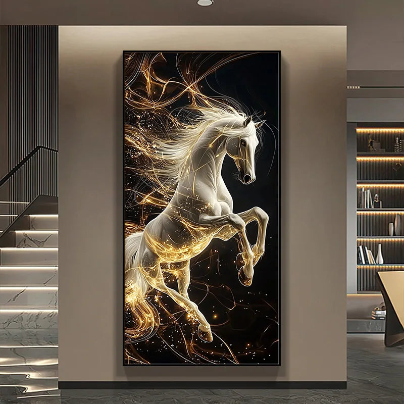 TinyGlow & Co™ Horse LED Wall Lamps - Luxury Mural Light with Gold Border for Living Room & Corridor
