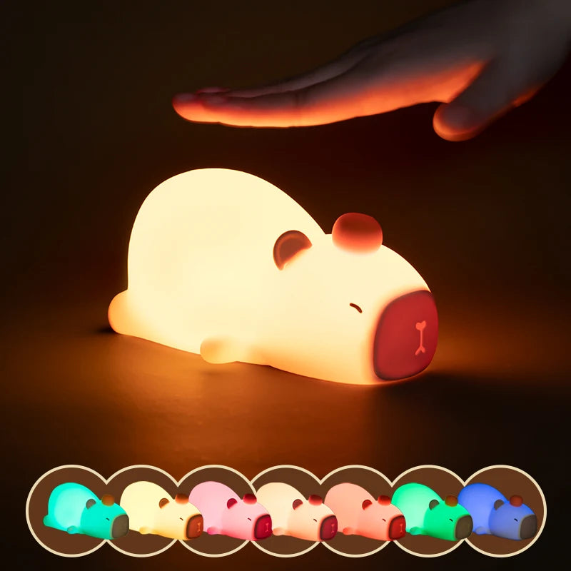 TinyGlow & Co™ Capybara Silicone Night Light – USB Rechargeable LED Cartoon Lamp