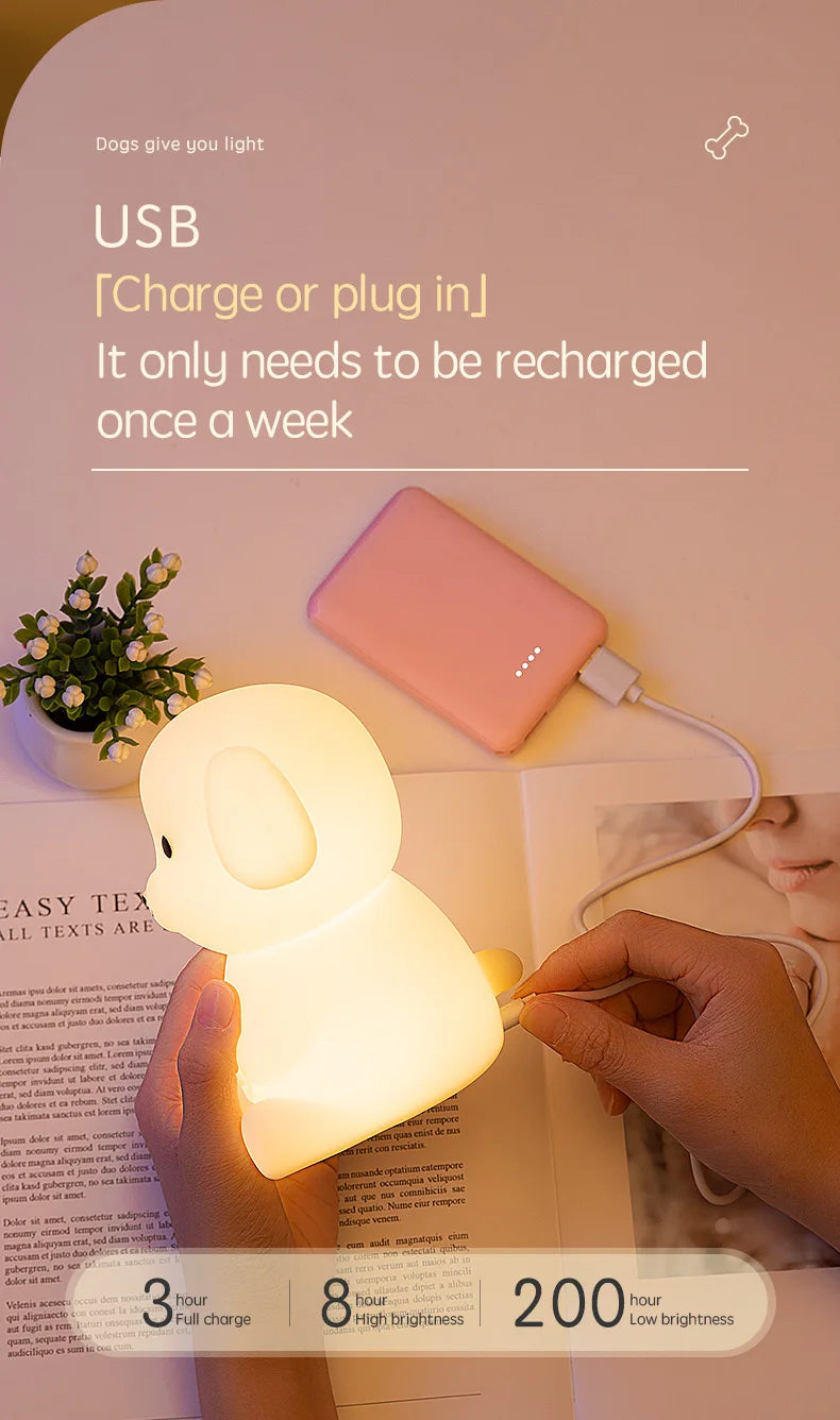 Cute Silicone LED  Puppy Night Light Animal Lamp Touch Sensor Dog Night Lamp Children Kid Bedside Bedroom Decor Birthday Gifts