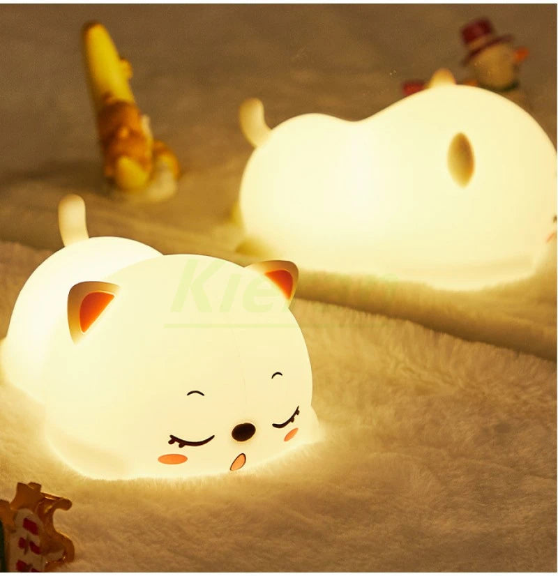 TinyGlow & Co™ Cat Silicone LED Night Light – USB Rechargeable Floor Lamp with Remote