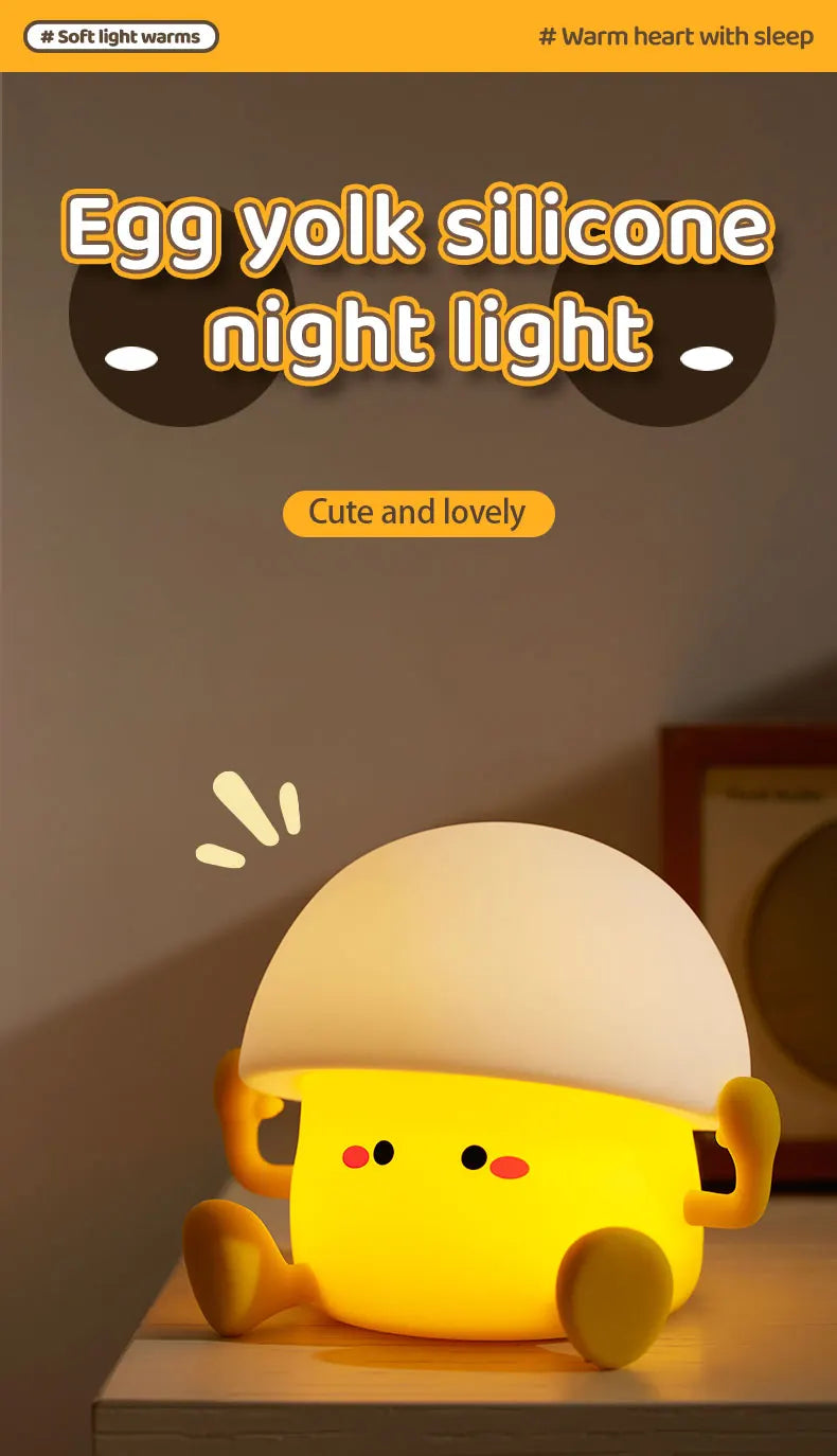 Cute Night Light Egg Yolk Lamp Mushroom Lamp Creative Desktop Decoration USB Charging Indoor Children Night Light Birthday Gift