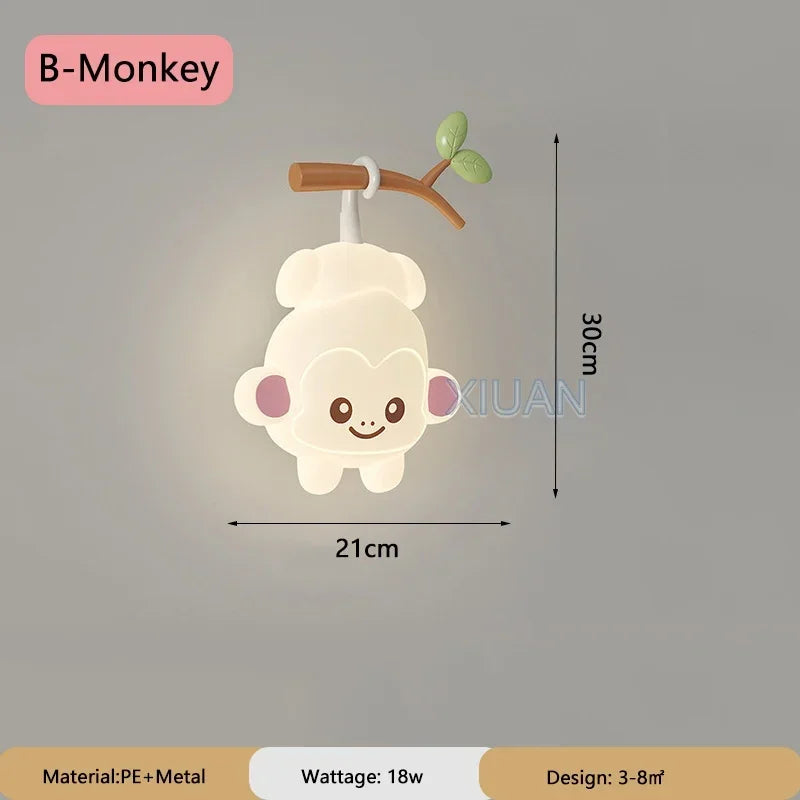 TinyGlow & Co™ Tree Branch Wall Lamp – Monkey & Bear LED Sconce for Kids Room