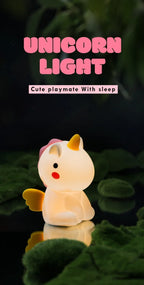 TinyGlow & Co™ Unicorn Silicone LED Night Light – USB Rechargeable Touch Lamp for Kids