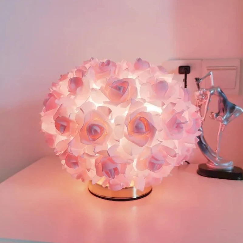 TinyGlow & Co™ Rose Gold Romantic Flower Lamp - Princess Bedroom Bedside Night Light