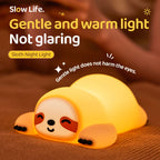 TinyGlow & Co™ Sloth Silicone LED Night Light – Rechargeable Dimmable Animal Lamp