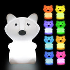 White wolf-shaped night light with colorful options on a black background