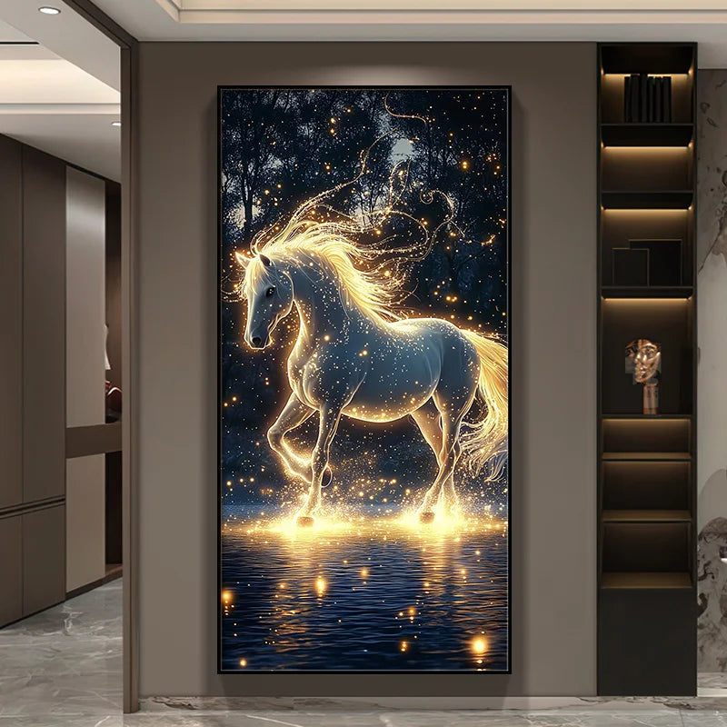 TinyGlow & Co™ Horse LED Wall Lamps - Luxury Mural Light with Gold Border for Living Room & Corridor