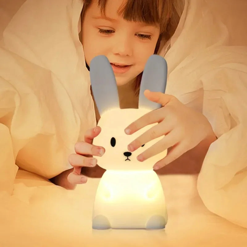 TinyGlow & Co™ Rabbit Silicone Night Light – Touch Sensor LED Lamp for Kids