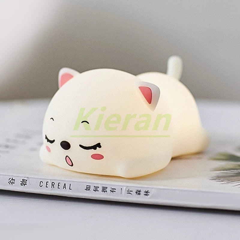 Lovely Cat USB Rechargeable Silicone LED Night Light Bedroom Bedside Floor Lamp with Remote for Kids Baby Gift Touch Sensor Lamp