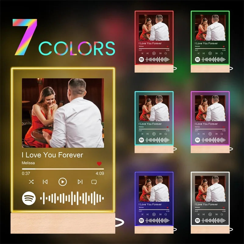 TinyGlow & Co™ Custom Acrylic Music Plaque with LED Light - Personalized Song & Photo Frame