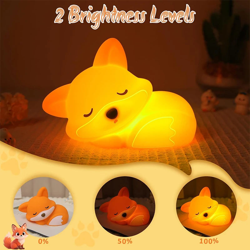 TinyGlow & Co™ Fox Silicone Night Light – Rechargeable Dimmable Timer Touch Lamp
