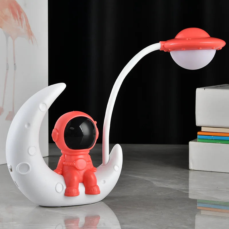 TinyGlow & Co™ Moon Astronaut LED Night Light – Rechargeable Reading Desk Lamp