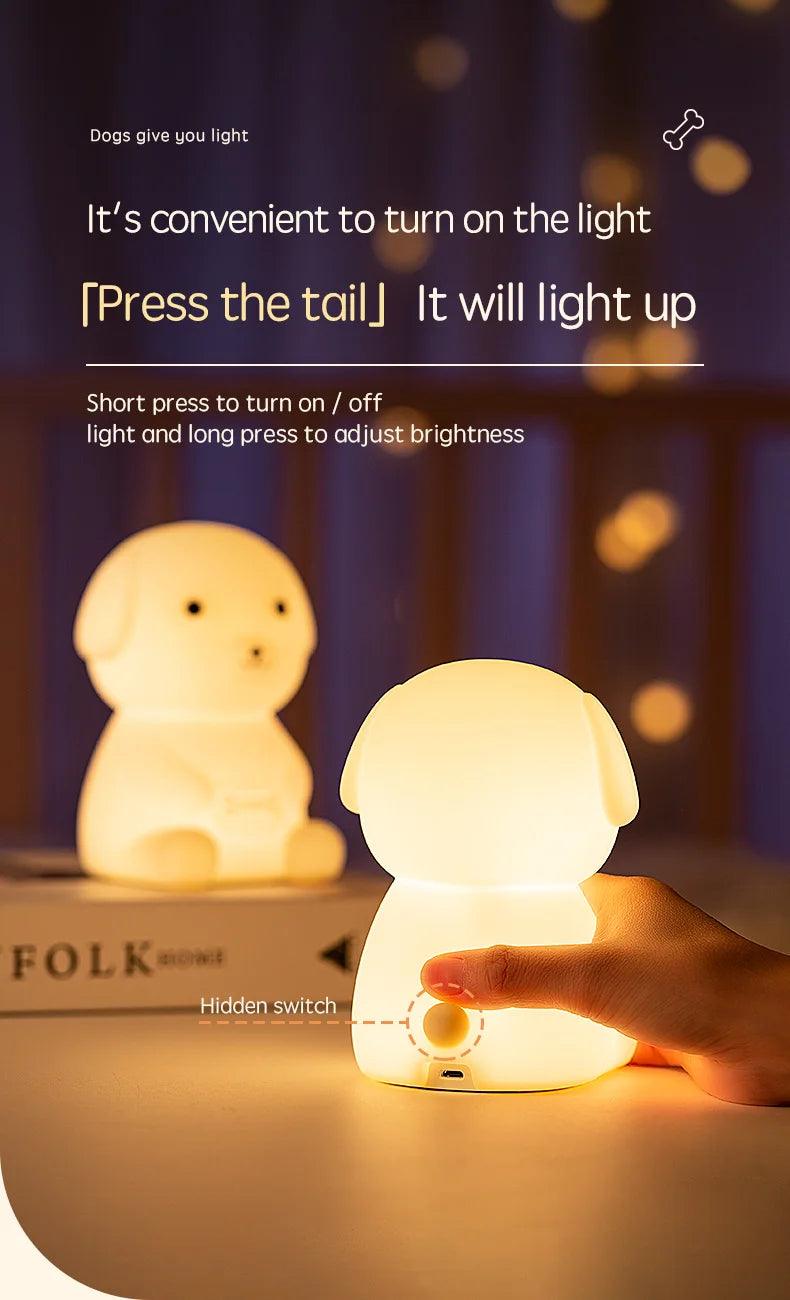 Cute Silicone LED  Puppy Night Light Animal Lamp Touch Sensor Dog Night Lamp Children Kid Bedside Bedroom Decor Birthday Gifts