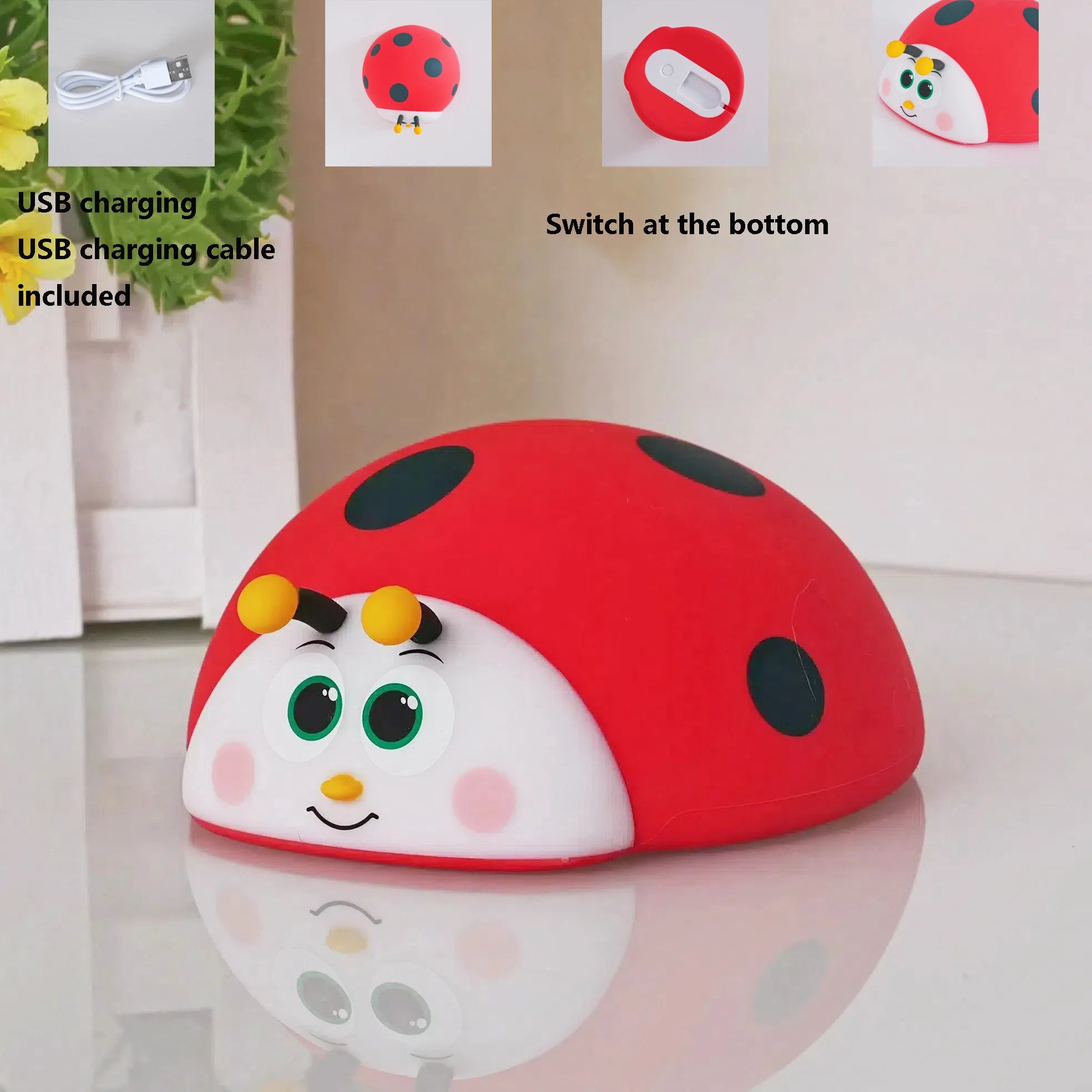 Cute Ladybug Night Light Silicone Nursery Sleeping Lamp Touch Control Nightlights USB Rechargeable Table Lamp for Baby Child