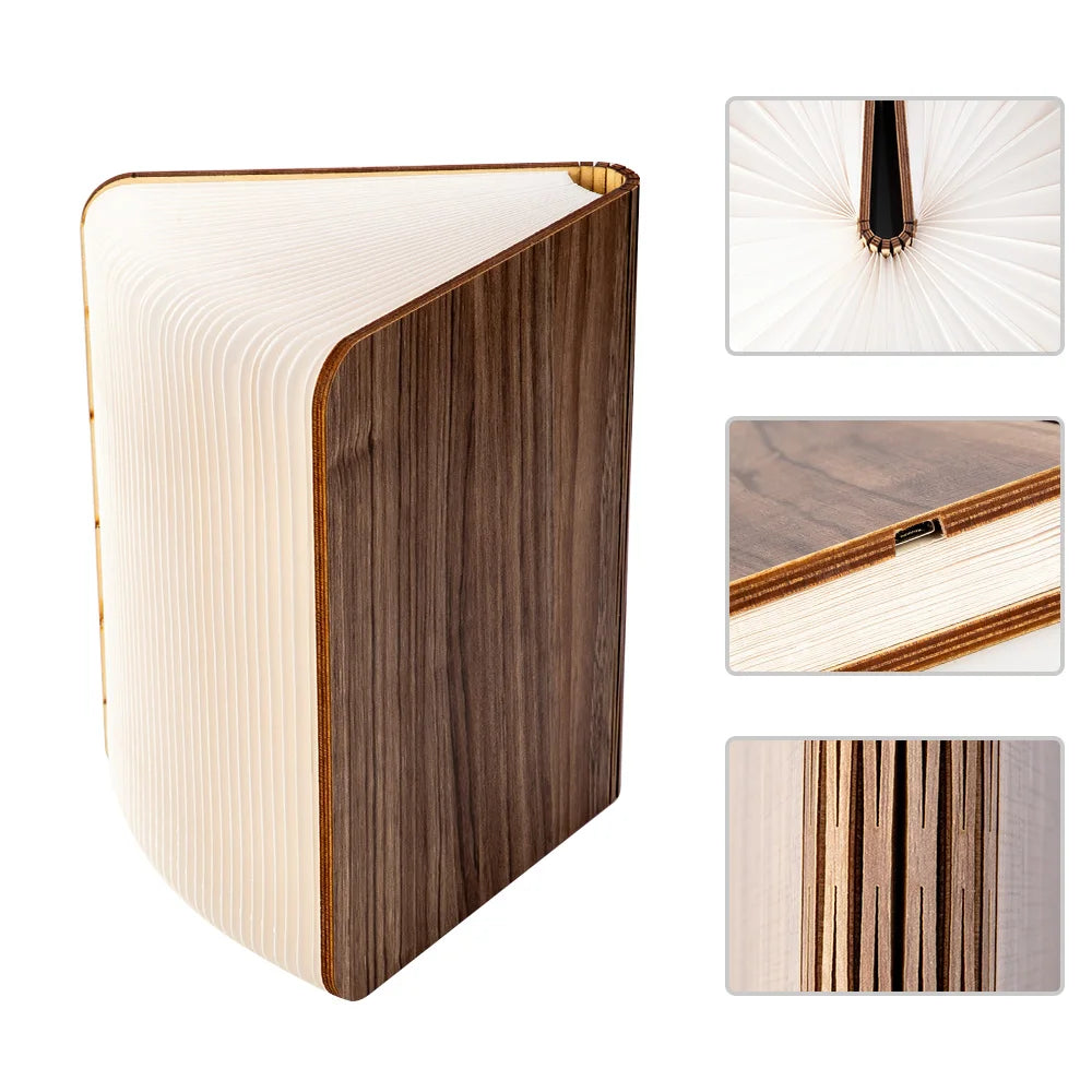 TinyGlow & Co™ Wooden Book Lamp – USB Rechargeable LED Reading Light for Kids
