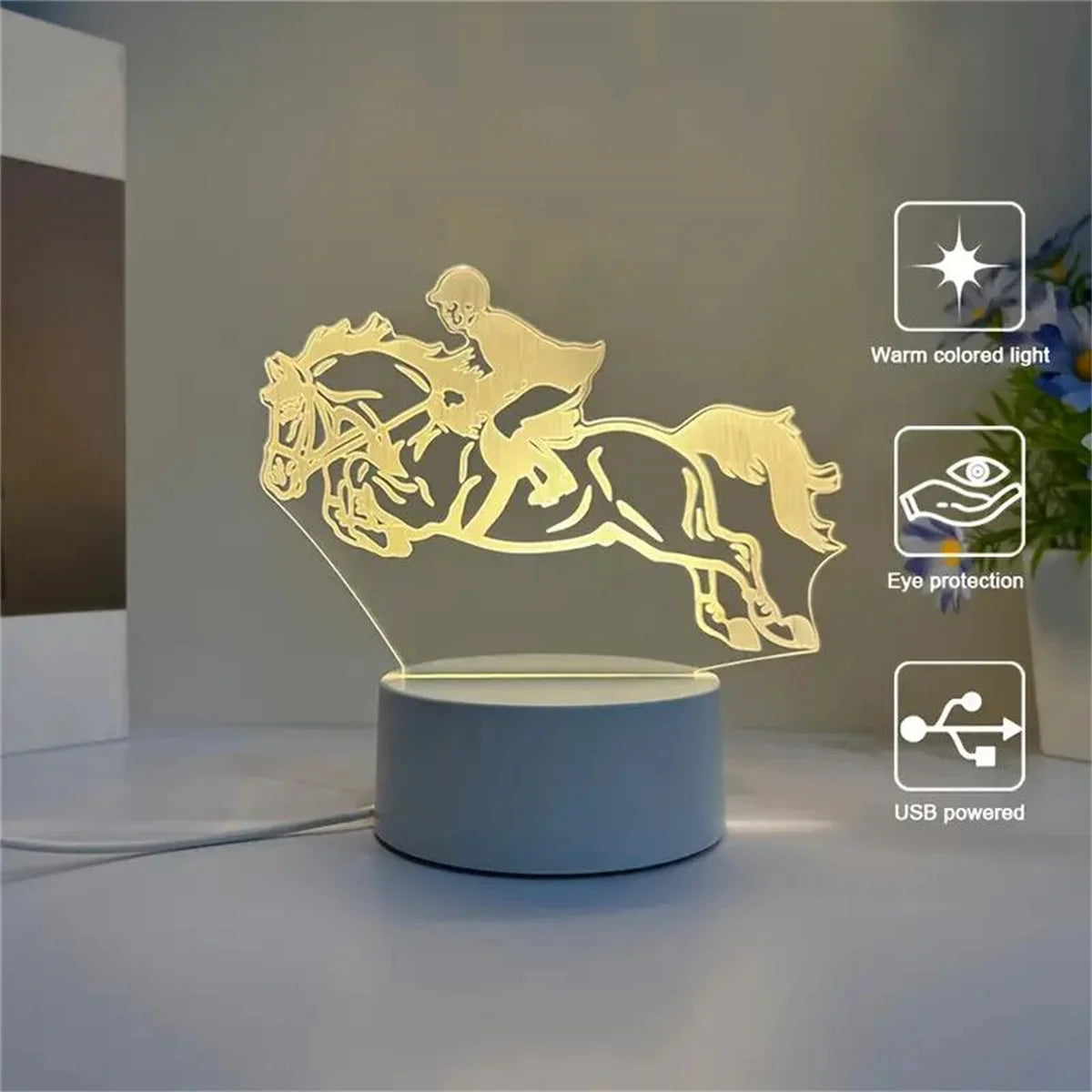 TinyGlow & Co™ 3D Horse Night Light - Optical Illusion Lamp with 7 Color Changing