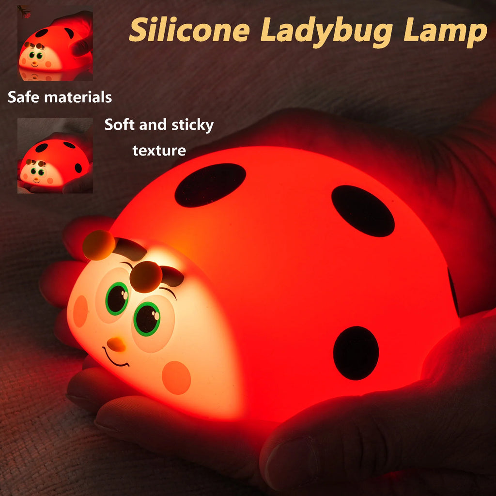 TinyGlow & Co™ Ladybug Silicone Night Light – USB Rechargeable Touch Control Lamp