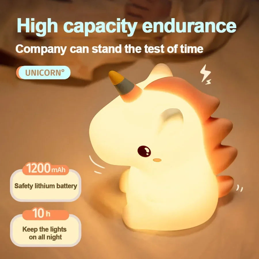unicorn Cute Silicone LED Night Light For Kids children USB Rechargeable Cartoon Animal bedroom decor for Touch Night Lamp gifts