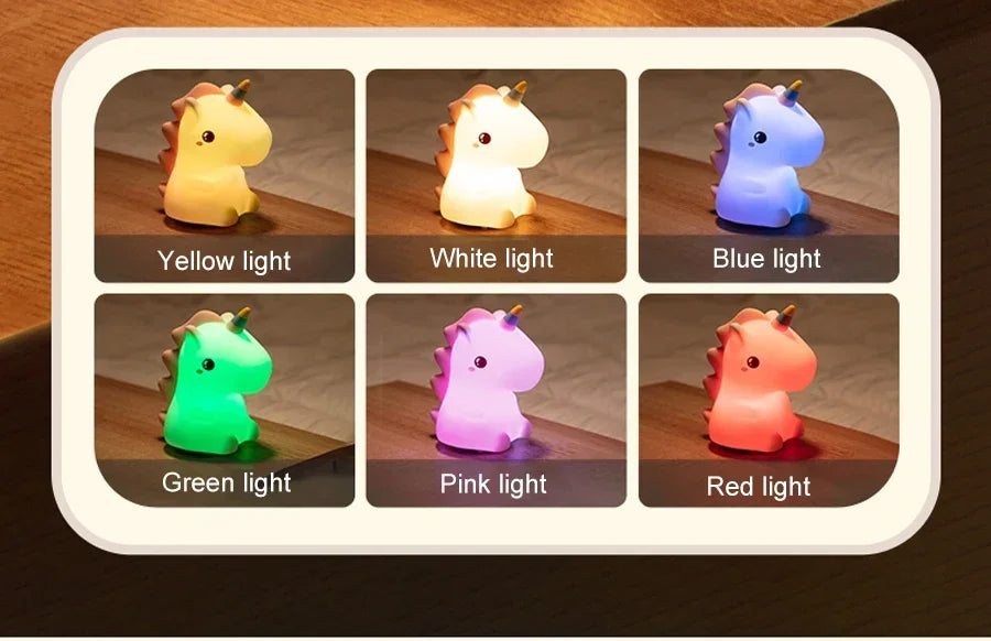 unicorn Cute Silicone LED Night Light For Kids children USB Rechargeable Cartoon Animal bedroom decor for Touch Night Lamp gifts