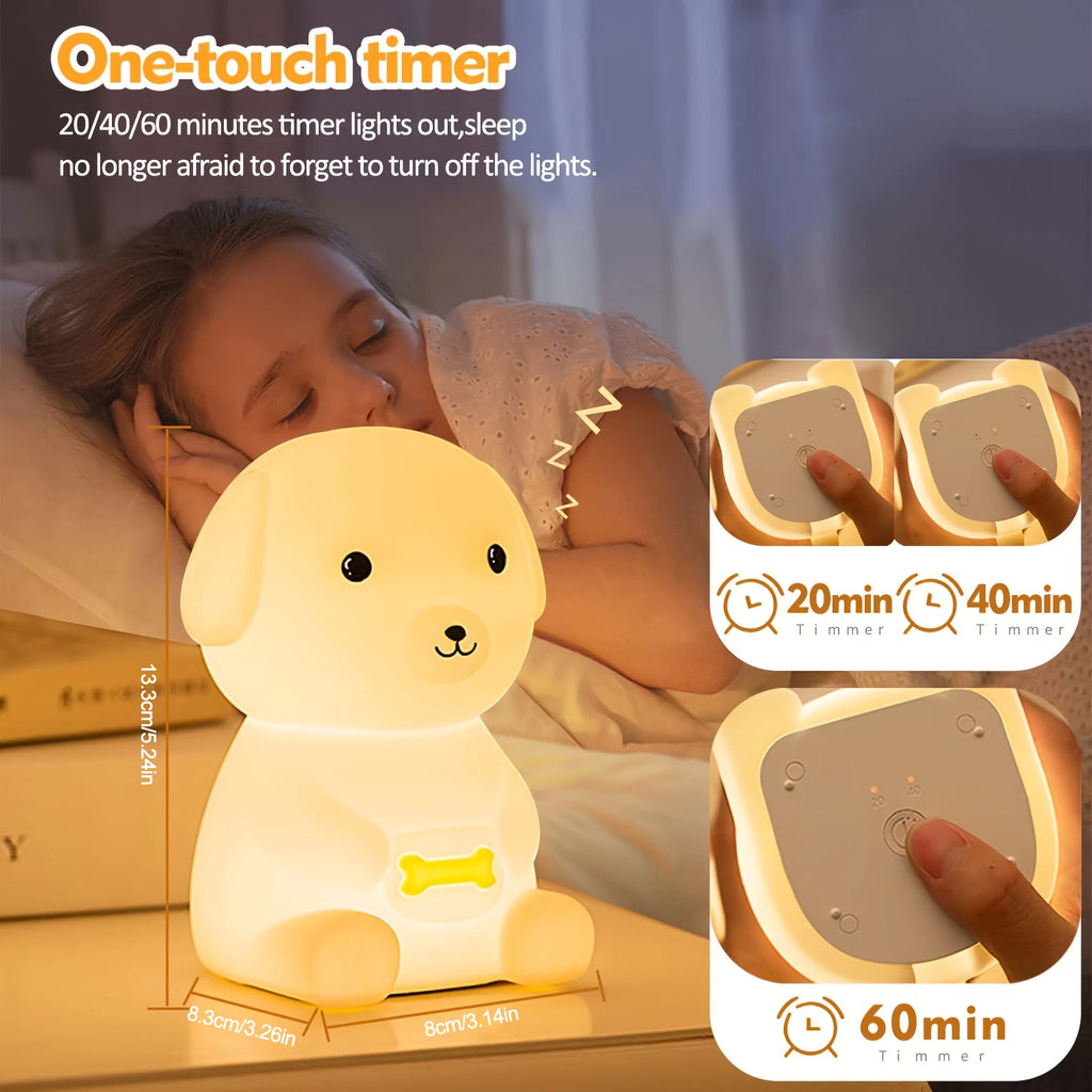 Cute Silicone LED  Puppy Night Light Animal Lamp Touch Sensor Dog Night Lamp Children Kid Bedside Bedroom Decor Birthday Gifts
