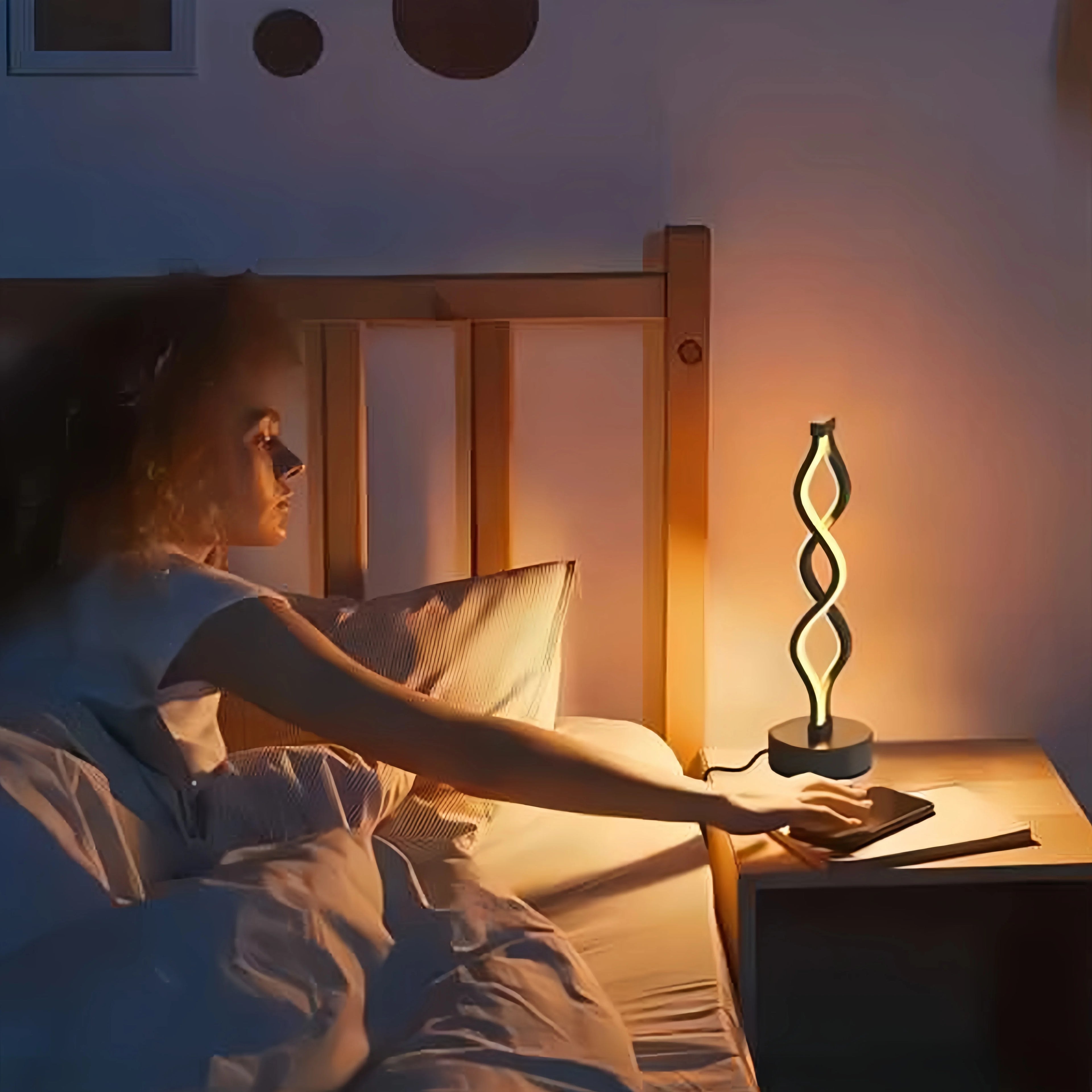 Modern spiral LED desk lamp button controlled USB tri color light suitable for bedside office, living room, dormitory decoration