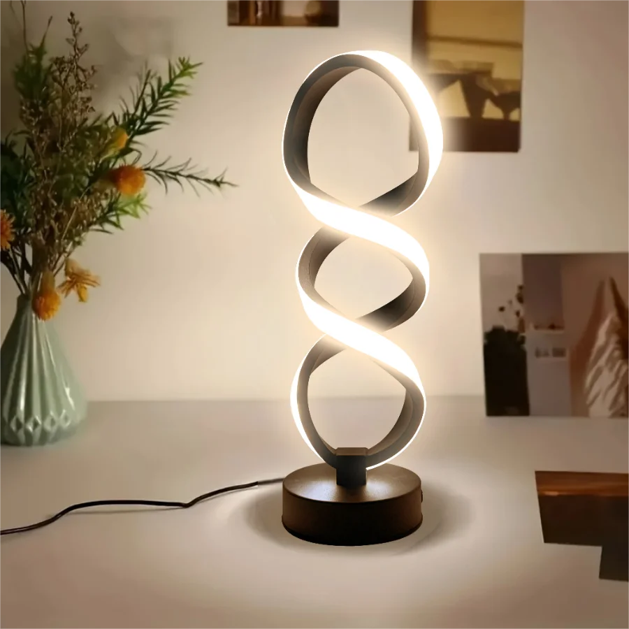 TinyGlow & Co™ Creative Spiral LED Table Lamp – 3 Color Adjustable USB Desk Light