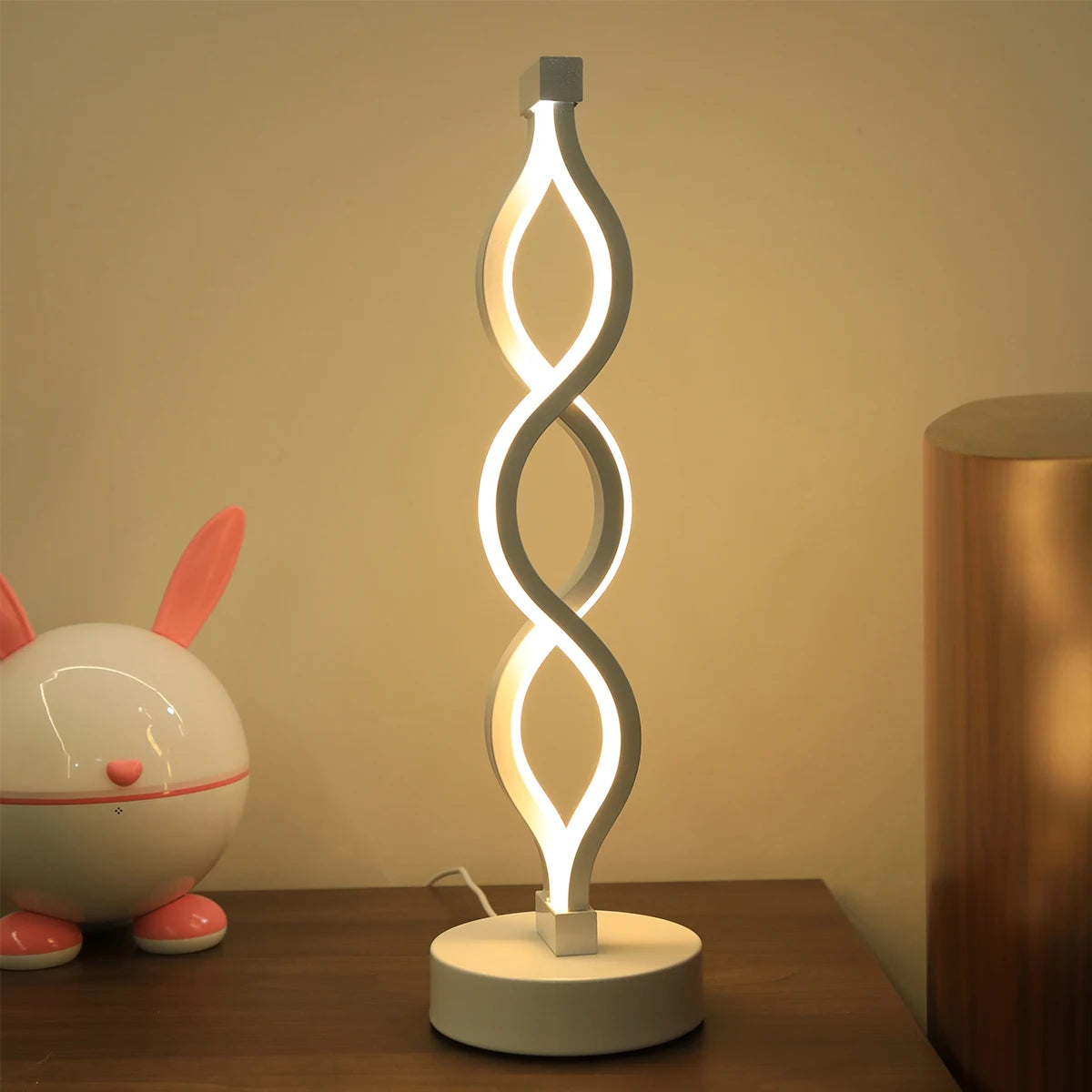 Modern spiral LED desk lamp button controlled USB tri color light suitable for bedside office, living room, dormitory decoration