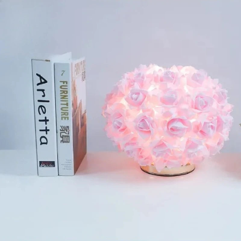 TinyGlow & Co™ Rose Gold Romantic Flower Lamp - Princess Bedroom Bedside Night Light