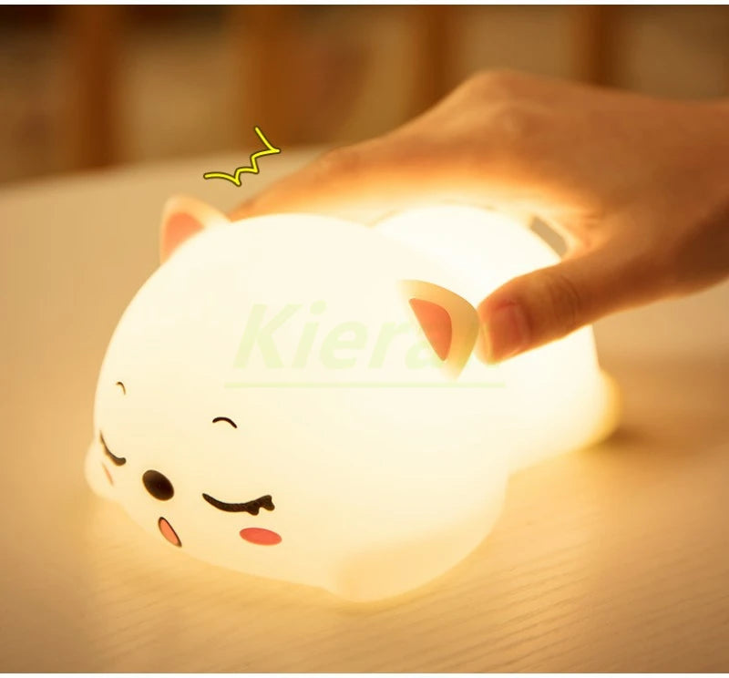 TinyGlow & Co™ Cat Silicone LED Night Light – USB Rechargeable Floor Lamp with Remote