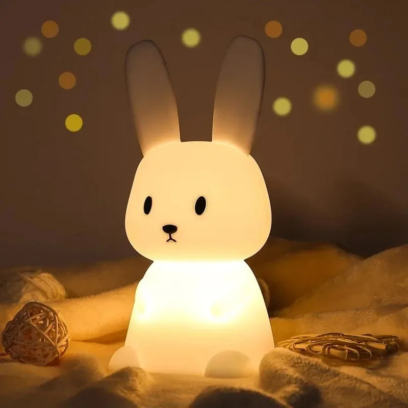 TinyGlow & Co™ Rabbit Silicone Night Light – Touch Sensor LED Lamp for Kids