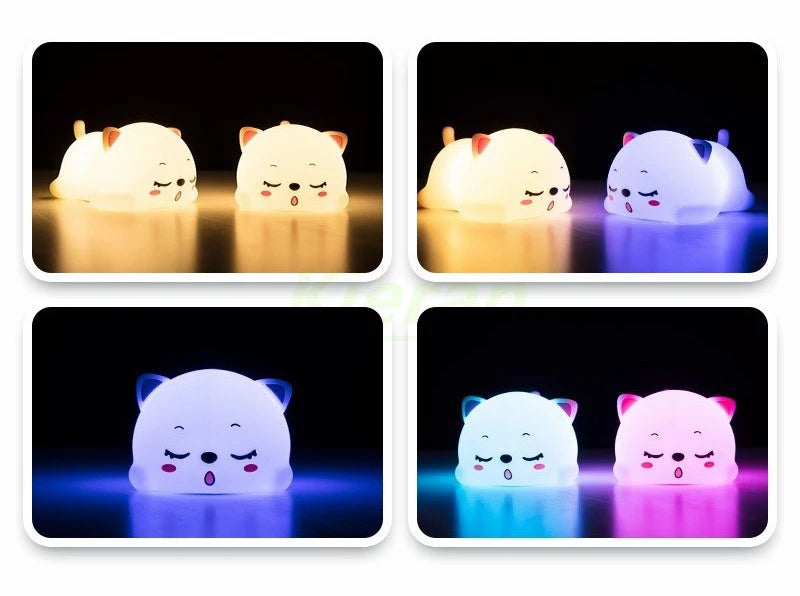 TinyGlow & Co™ Cat Silicone LED Night Light – USB Rechargeable Floor Lamp with Remote