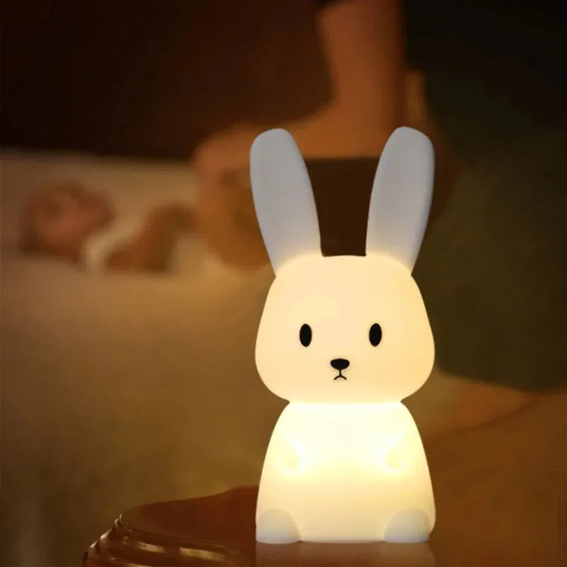TinyGlow & Co™ Rabbit Silicone Night Light – Touch Sensor LED Lamp for Kids