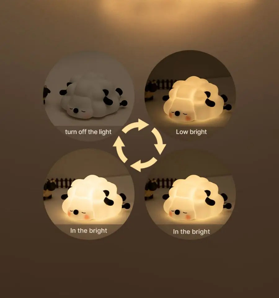 TinyGlow & Co™ Sheep Silicone Night Light – Rechargeable Timing Dimming LED Lamp
