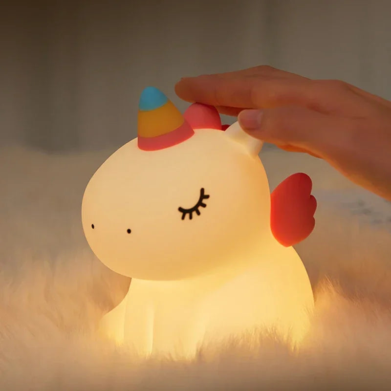unicorn Cute Silicone LED Night Light For Kids children USB Rechargeable Cartoon Animal bedroom decor for Touch Night Lamp gifts