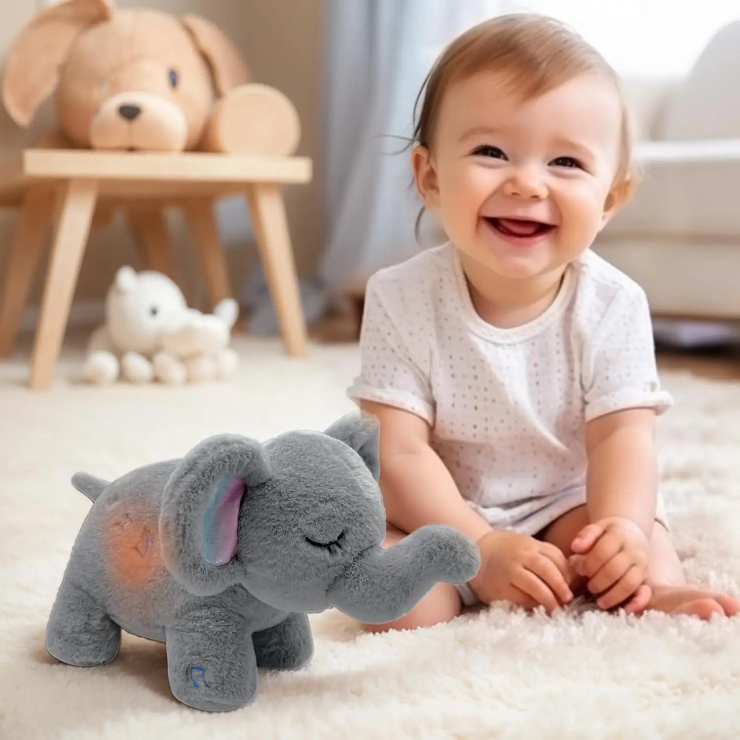 TinyGlow & Co™ Breathing Soothing Capybara & Elephant Plush Sleep Companion