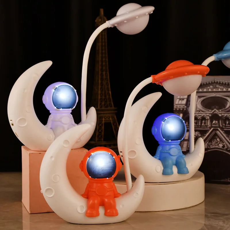 TinyGlow & Co™ Moon Astronaut LED Night Light – Rechargeable Reading Desk Lamp