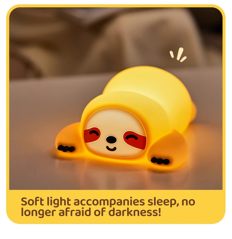 TinyGlow & Co™ Sloth Silicone LED Night Light – Rechargeable Dimmable Animal Lamp