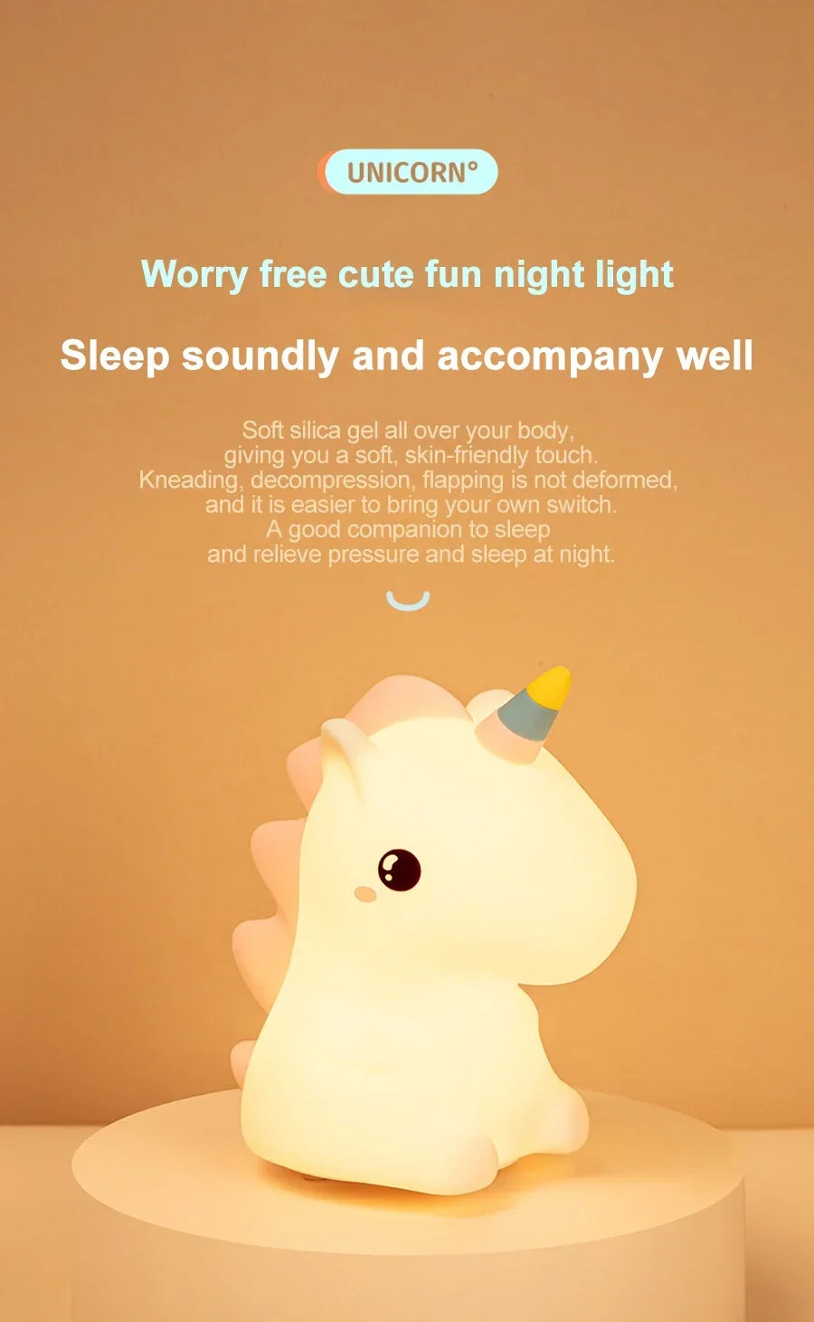 unicorn Cute Silicone LED Night Light For Kids children USB Rechargeable Cartoon Animal bedroom decor for Touch Night Lamp gifts