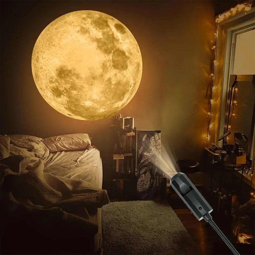 TinyGlow & Co™ Moon & Earth Galaxy Projector – USB Ceiling Starry Sky Night Light