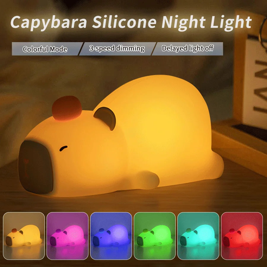Colorful LED Night Light Dog Cat Capibara Silicone Lamp Timing Bedside Nightlight Decor For Kids Boys Birthday Gift Rechargeable