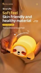 TinyGlow & Co™ Sloth Silicone LED Night Light – Rechargeable Dimmable Animal Lamp