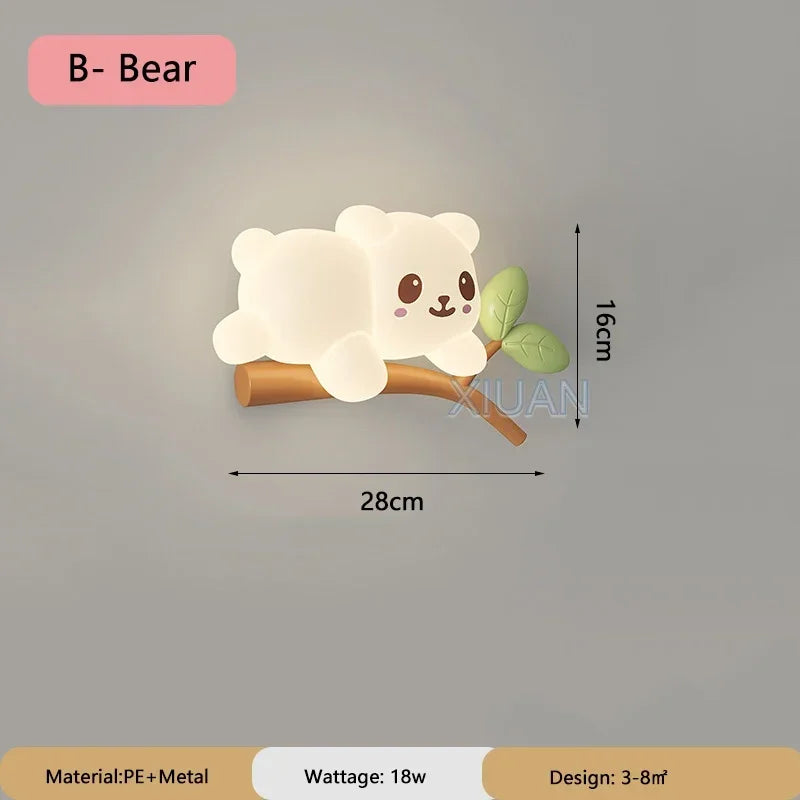 TinyGlow & Co™ Tree Branch Wall Lamp – Monkey & Bear LED Sconce for Kids Room