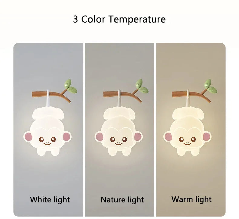 TinyGlow & Co™ Tree Branch Wall Lamp – Monkey & Bear LED Sconce for Kids Room